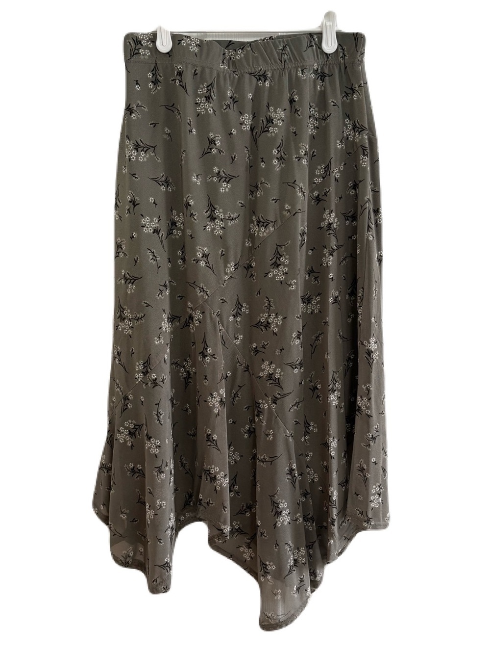 Olive Green Boho Floral Midi Skirt